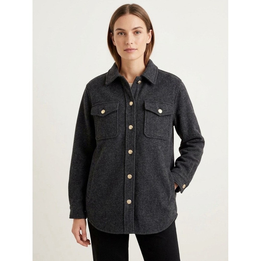 J.Crew Shacket Womens Large Gray Wool Blend Gold Crest Button Shirt Jacket